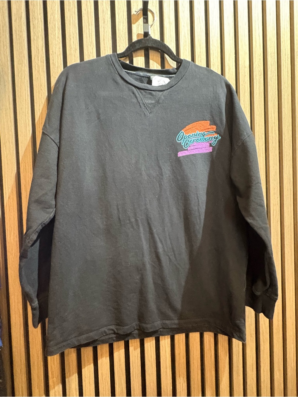 Opening Ceremony Black Long Sleeve shirt with Orange, Teal & Pink Logo